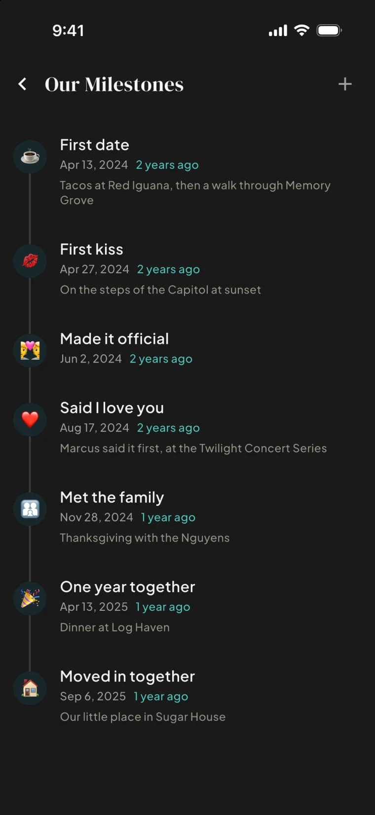 The Bloom milestones screen
