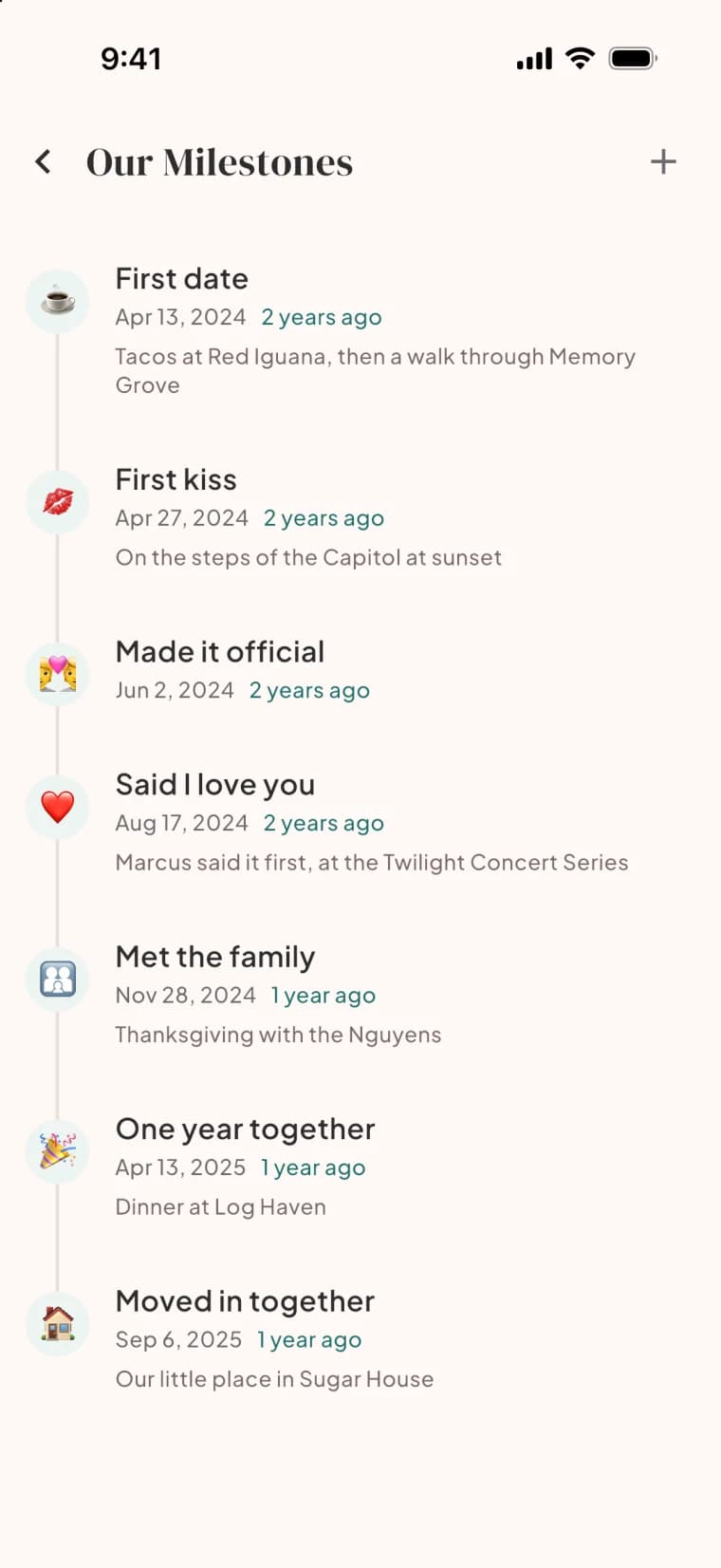 The Bloom milestones screen