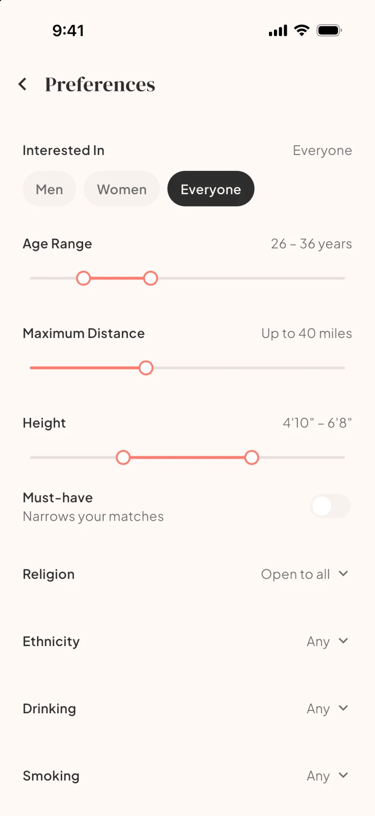 The Bloom preferences screen