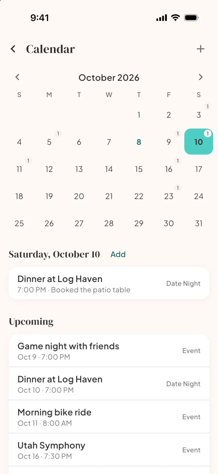 The Bloom shared calendar