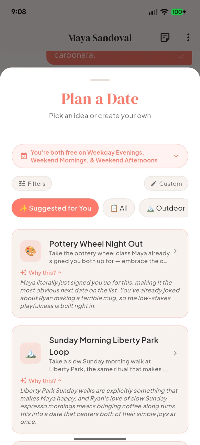 Bloom in-app date planning